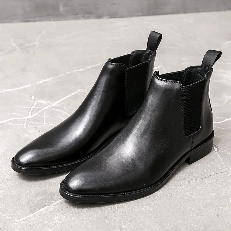 Bottines Chelsea à bout pointu pour hommes, chaussures Vintage de styliste britannique à fermeture éclair, nouvelle mode printemps-automne