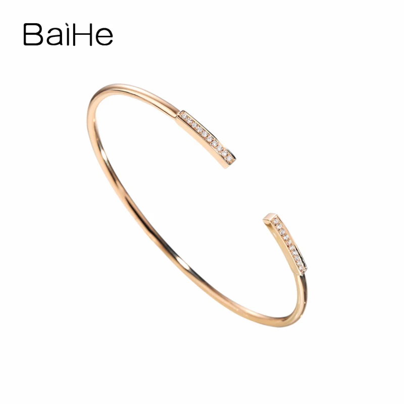 Rose Gold BAIHE Твердые 18 К желтое золото 0.12ct Сертифицированный H/SI натуральные бриллианты свадебные женские ювелирные изделия модный подарок браслет - Цвет камня: Rose Gold