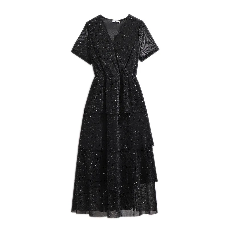 

New 2021 summer plus size long dress for women large short sleeve loose sequin ruffle pleated dresses red 3XL 4XL 5XL 6XL 7XL