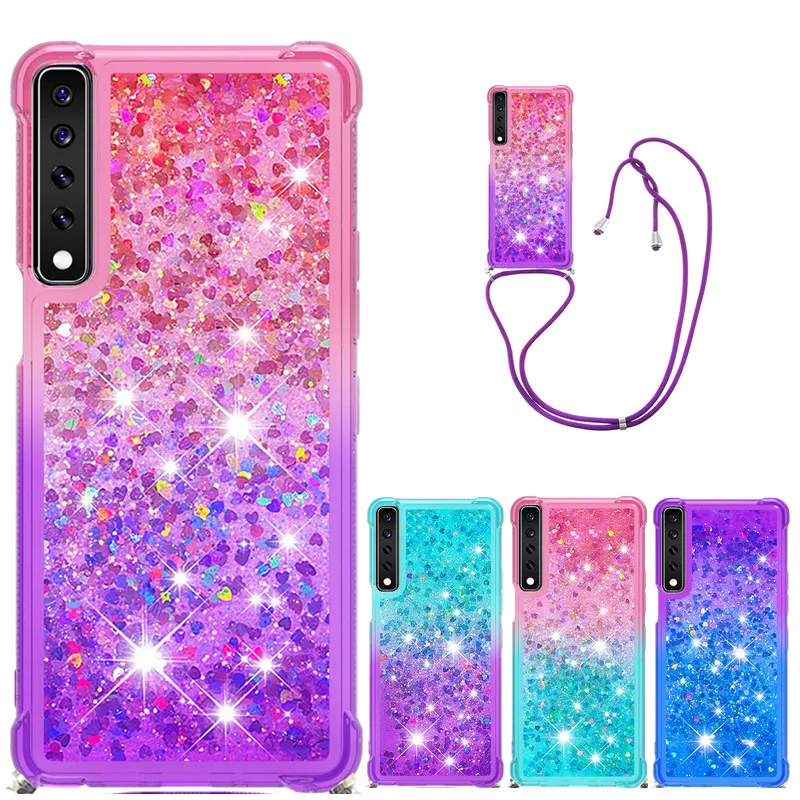 

Strap Lanyard Quicksand Phone Case For LG Stylo 7 G9 Velvet 4G 5G Stylo 6 K71 K31 K51 Soft TPU Glitter Liquid Back Cover Fundas