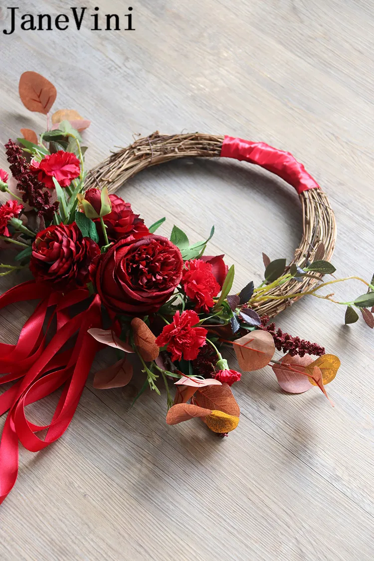 JaneVini 2019 Красный Круглый Свадебный венок шелковые цветы свадебные аксессуары для