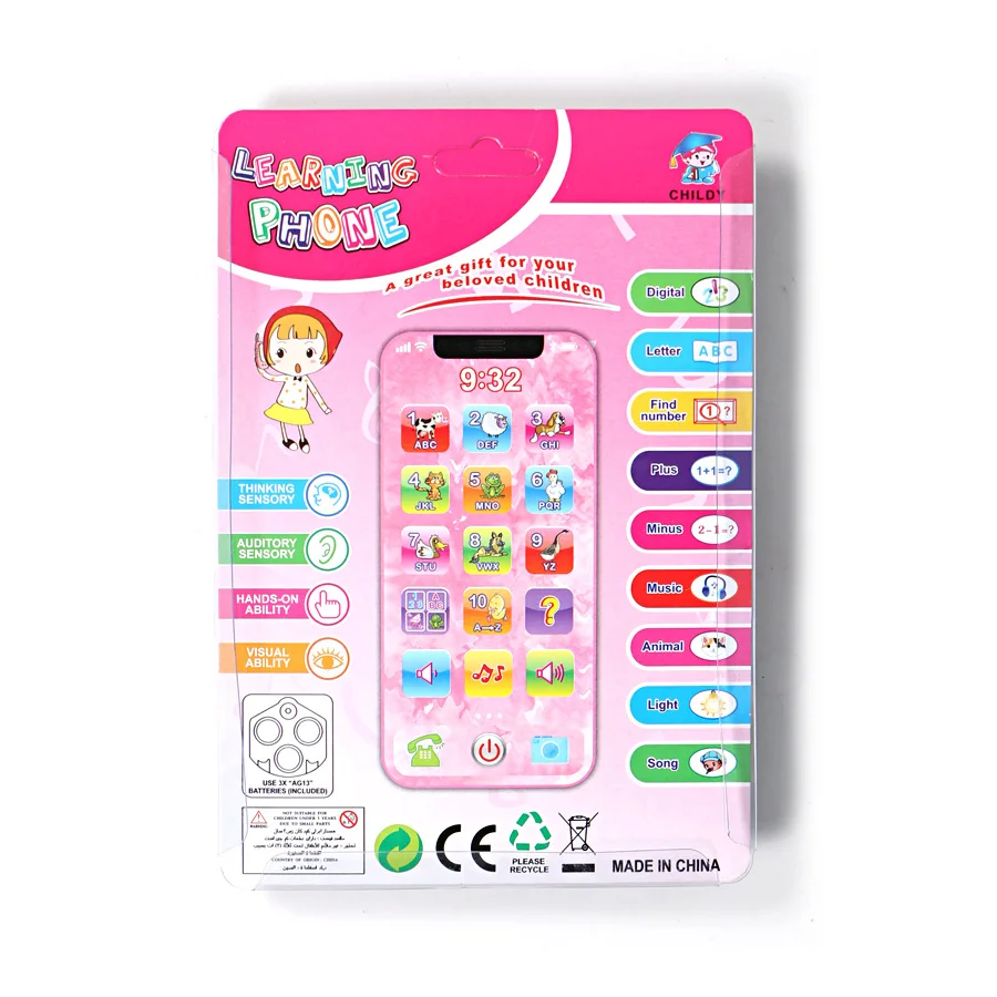 Children's Toy Musical Light-up Phone Baby Portable Telephone in Russian Chirstmas Gift Math Dummy Educational Mobile Smartphone
