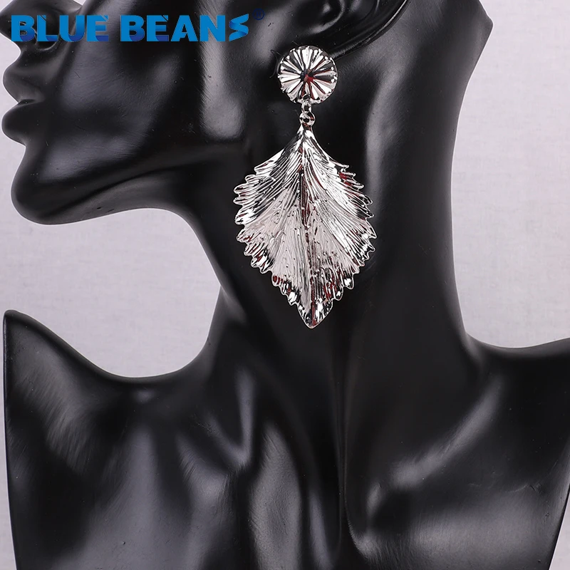 Простые Модные висячие серьги с листьями серебряными и золотыми подвесками для