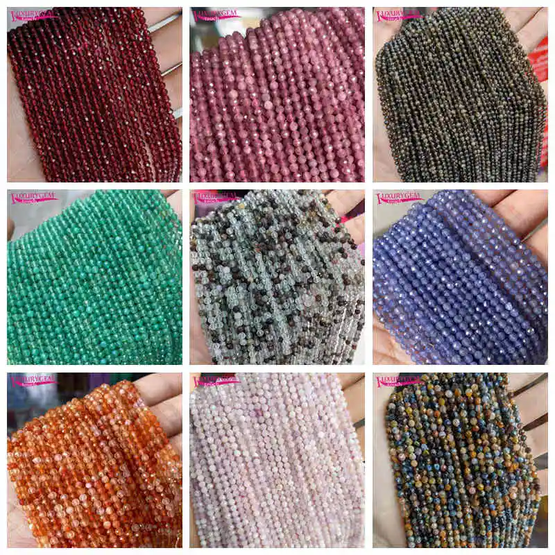 

3mm Natural Stone Faceted Round Shape Loose Spacer Beads DIY Bracelet Necklace Jewelry Accessory 38cm sk5