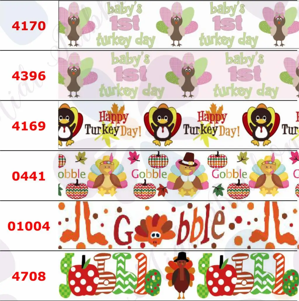 

16mm-75mm Happy Thanksgiving Day Turkey Bird Printed Grosgrain/Elastic Ribbon Cartoon DIY Hair Bowknots 50yards/roll