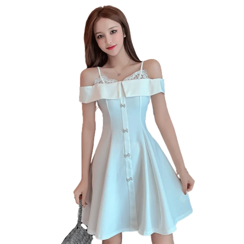 

Women Boat Neck Black Chiffon Short Sleeve A Line Elegant Cocktail Dress 2020 Girls White Mini Dresses Summer Robe Courte Femme