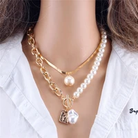 white imitation pearl necklace double women pendant chain choker butterfly layer jewellery