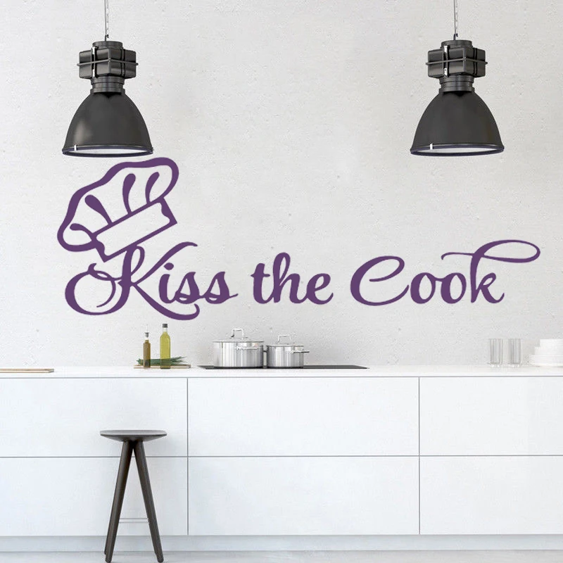 

kiss The Cook Quotes Vinyl Wall Stickers Poster For Restaurant Decoration Decals Murals Kitchen Home Decor Wallpaper HQ1117