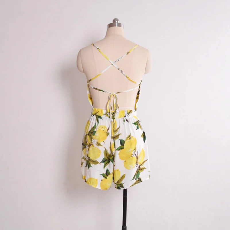 

female v neck Playsuits Beach Clothing Fahion Jumpsuit Sexy 2020 Women Rompers Overalls Print Women Fashion Holidays Backless Bo