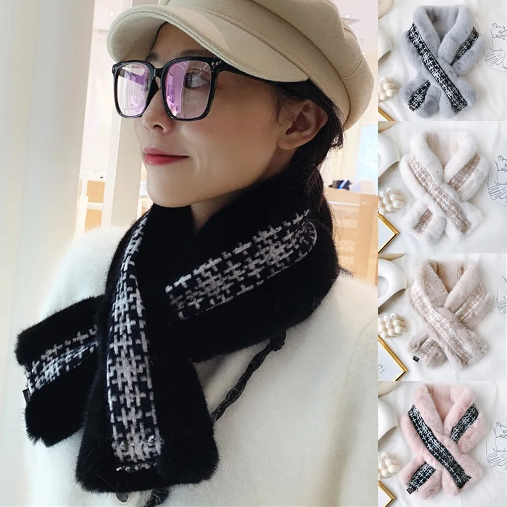 Простые шарфы с мехом на шее чистый шейный рукав верхняя одежда шарф теплый