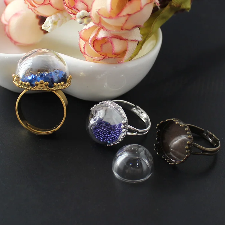 4 шт стеклянная крышка кольца с короной кольцо результаты набор купол из полого