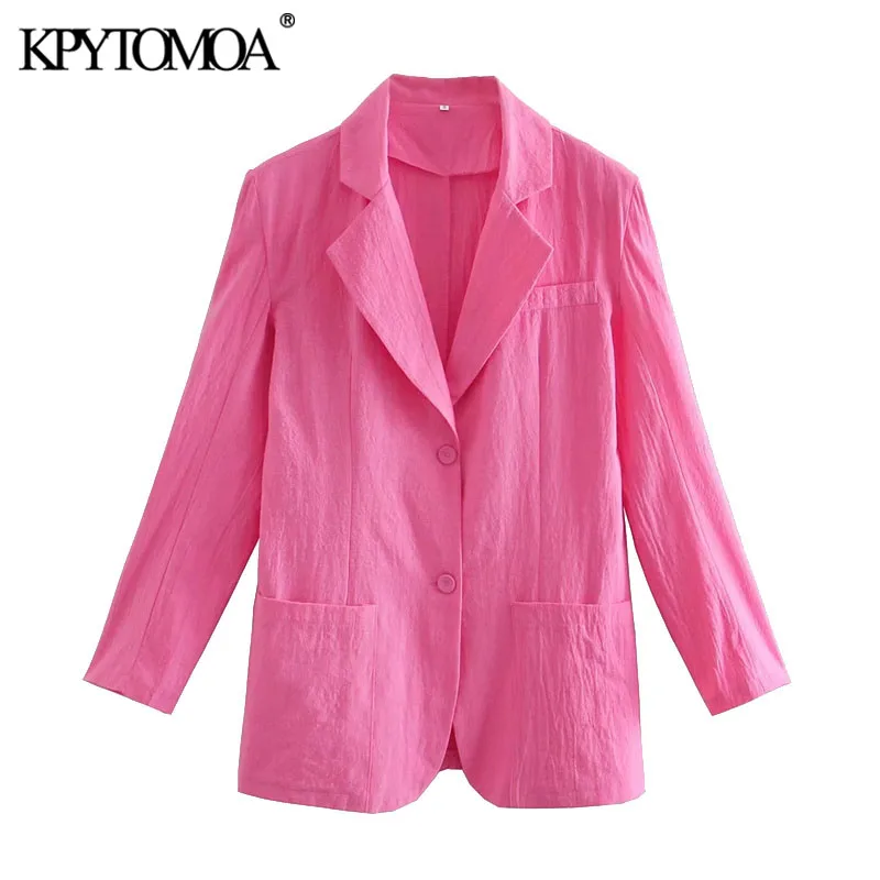 

KPYTOMOA Women 2021 Fashion Single Button Thin Blazer Coat Vintage Long Sleeve Pockets Female Outerwear Chic Veste Femme