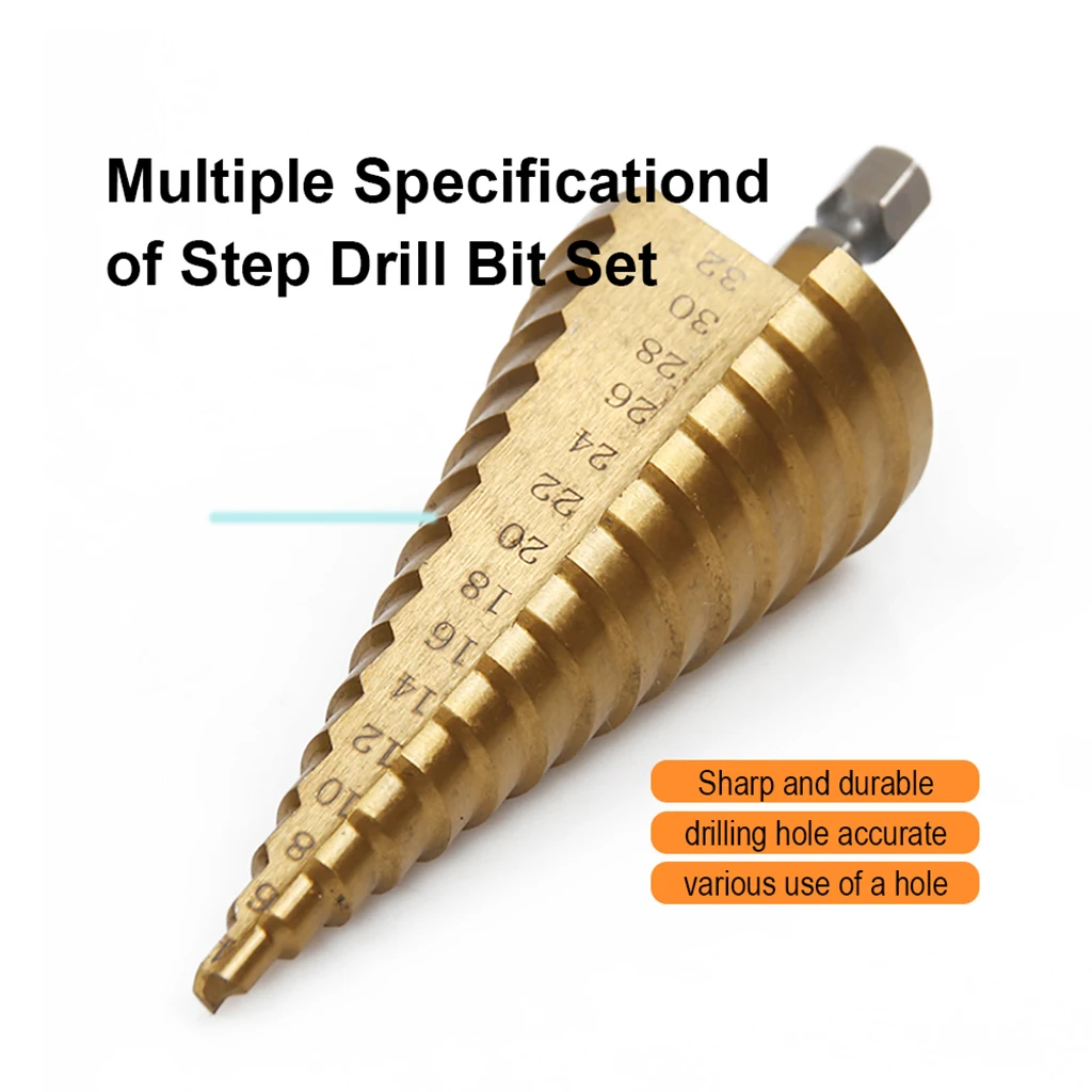 

Ступенчатое сверло, спиральная фреза, HSS стальной конус с титановым покрытием, мини-сверло, набор инструментов, резак отверстий 4-12/20/32 мм