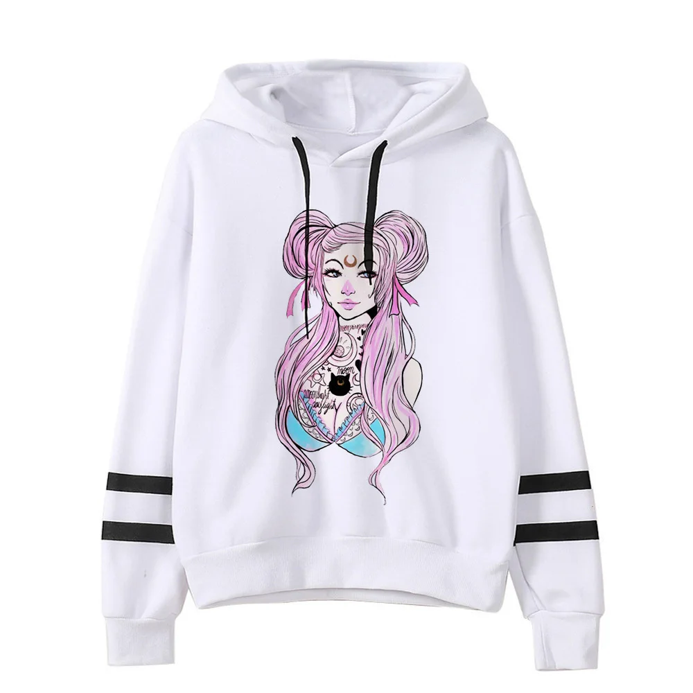 Сейлор свитшот с Луной кошкой Харадзюку корейский стиль ulzzang kawaii 90s мультфильм одежда пуловеры негабаритных с капюшоном уличная