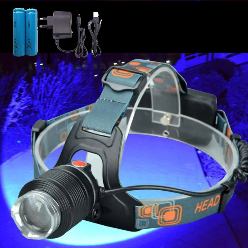 

powerful 2 LED Headlamp XPE blue white fishing frontal Flashlight Lampe Head Torch Lamp light Zoomable Focus For hunting camping