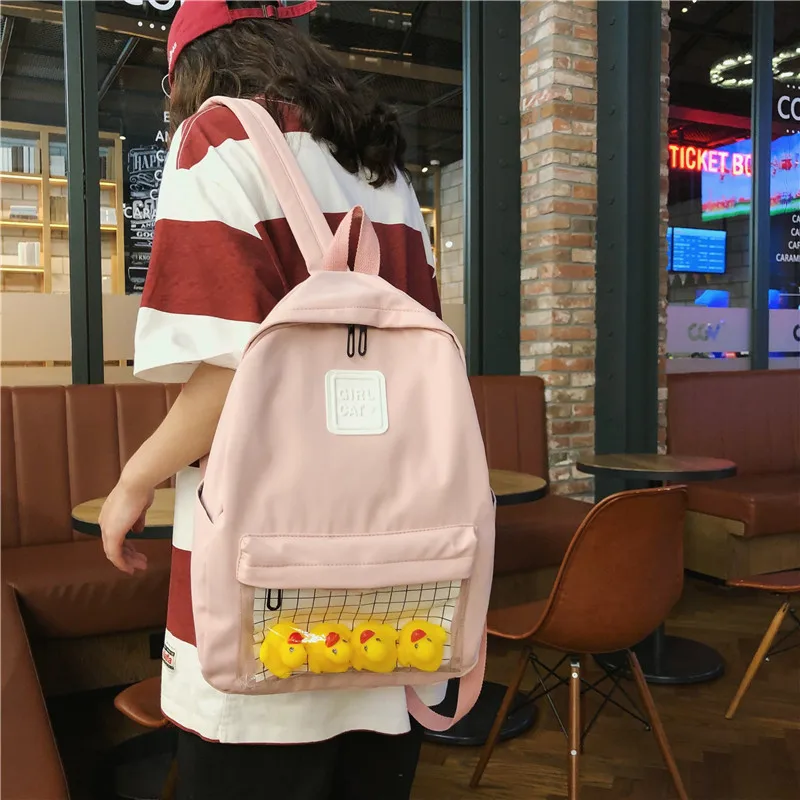 Casual Clear Waterproof Womens Backpack Harajuku Nylon Travel Schoolbags Cute Small Duck Student Back Pack Teen Girls Bookbags | Багаж и