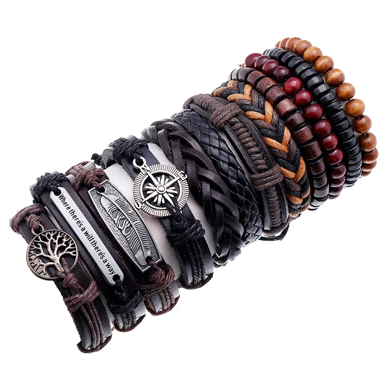 

2020 Fashion Bracelets 12pcs / set Handmade Women Leather Bracelets Bangle For Men Wholesale Jewelry Gift