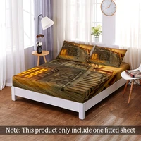 custom 3d print wooden house elastic band fitted sheet home bedroom decor fashion modern bed sheet queen king size adult