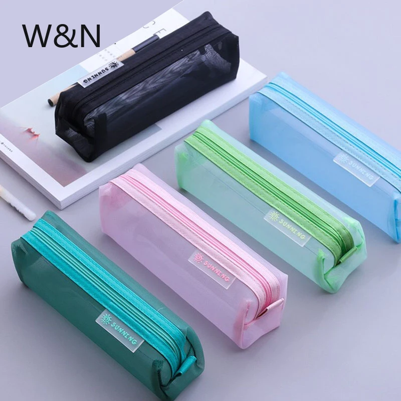 Сетчатый Чехол карандаш для девочек и мальчиков Прозрачная черная сумка на