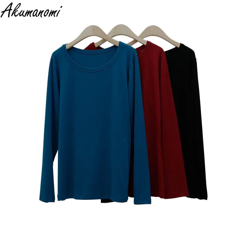 

Plus Size Women Clothing Black Oversized Cotton Knitted Tops Long Sleeve Elasticity Bottoming Tops Slim Fit Warm Knit Pullovers