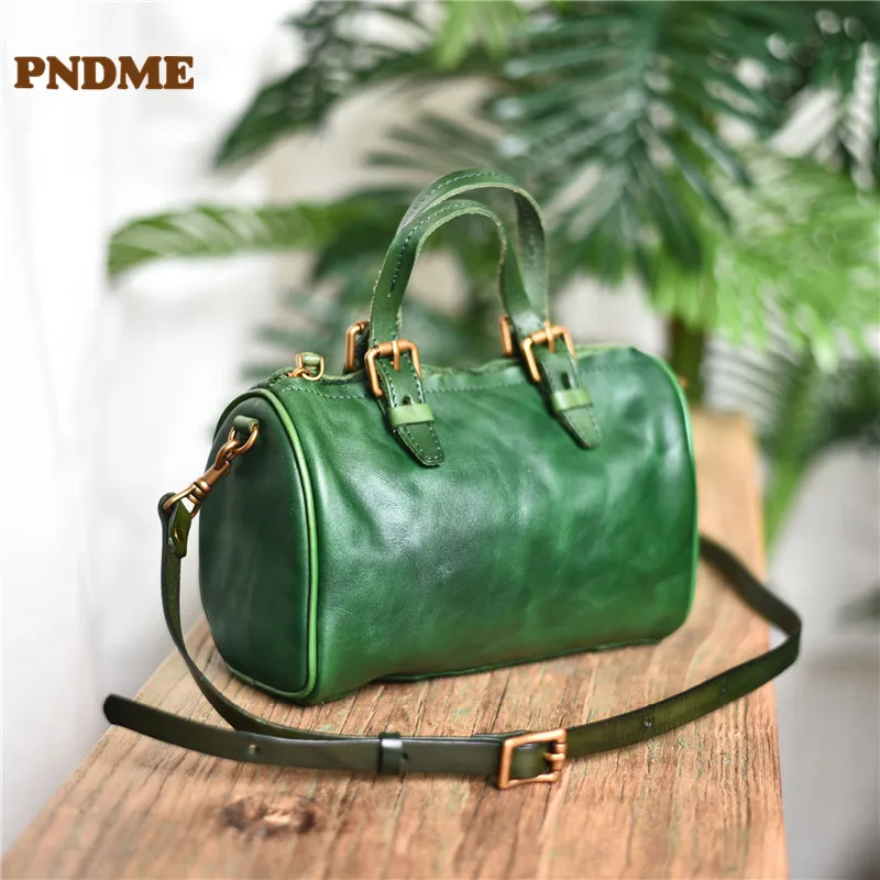 Retro daily leather vegetable tanned leather top layer cowhide messenger bag shoulder pillow bag female portable small bag