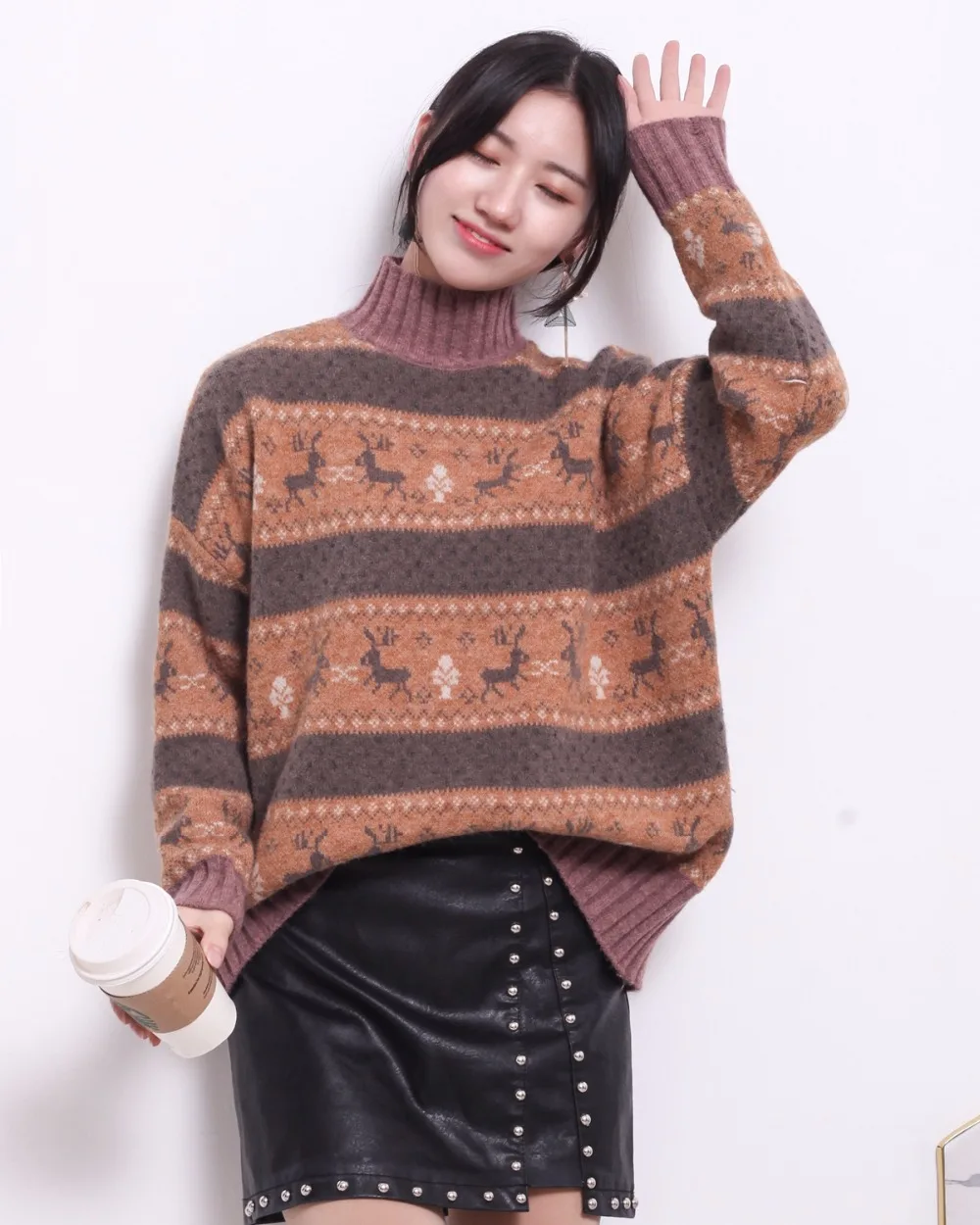 Vintage Fashion Women Pullovers Turtleneck Casual Christmas Sweaters 2021 Knitted Winter Clothes pull femme hiver | Женская одежда