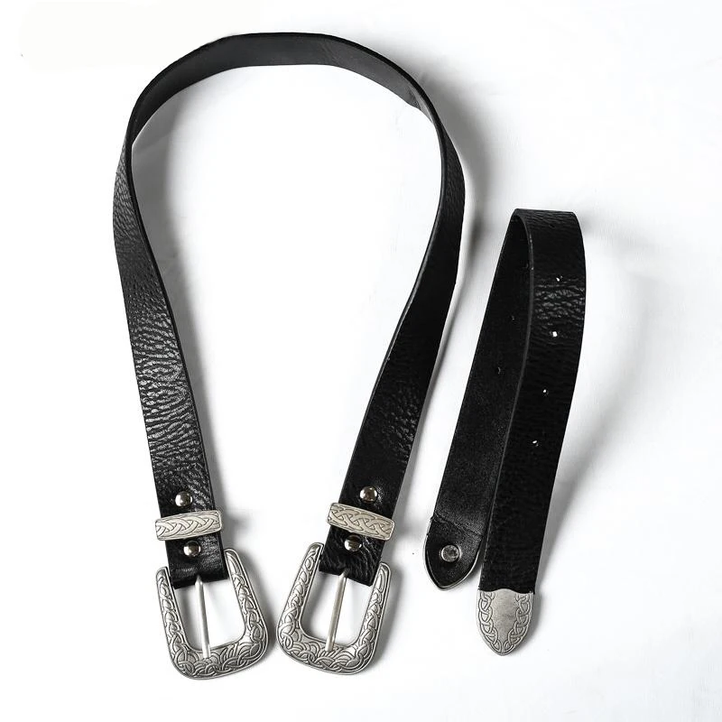 

Women Ladies Vintage Metal Leather Double Buckle Waist Belt Metal Leather Punk Double Buckle Waist Belt