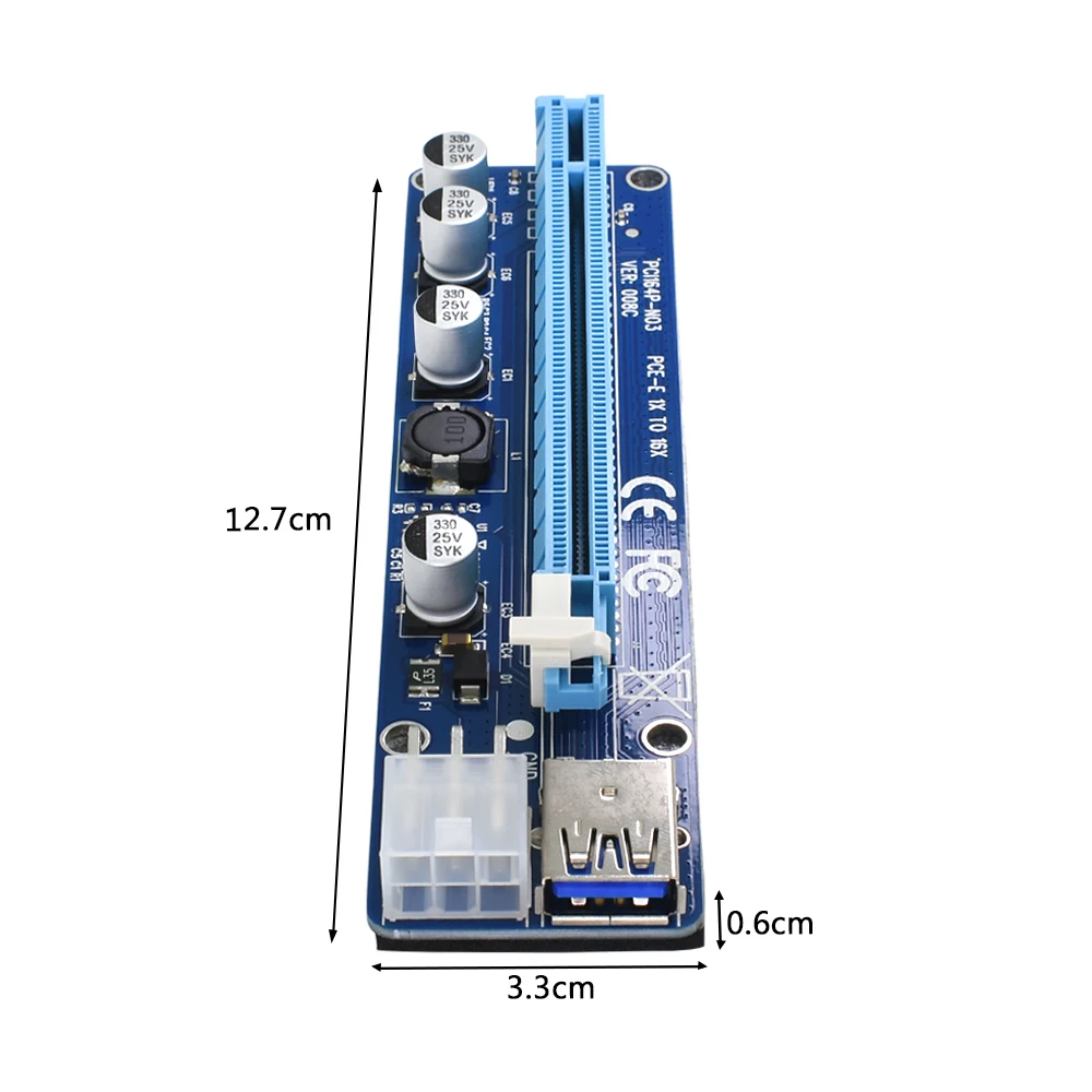 Райзер TISHRIC VER 008C Molex 6 Pin PCIE PCI-E PCI Express 1X до 16X удлинитель 60 см USB 3 0 кабель для