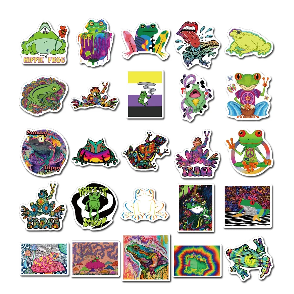 Pegatina de rana psicod&eacute;lica para ni&ntilde;os, juguete adhesivo con dibujos de animales, pegatinas para bricolaje, papeler&iacute;a, maleta para port&aacute;til, guitarra, 10/50 Uds.-4