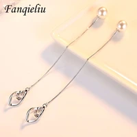fanqieliu stamp 925 silver needle long elegant zircon pearl drop earrings for women new jewelry girl gift trendy fql22173