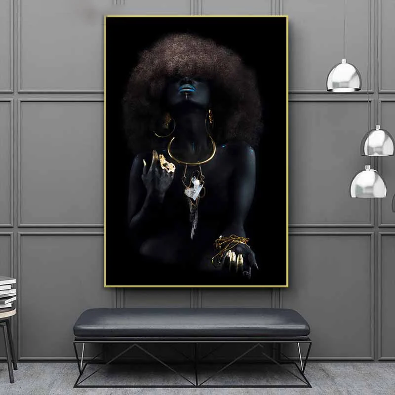 

Nordic African Black Woman Cuadros Fluffy Canvas Print Poster Painting Picture Wall Art for Living Room Bedroom Home Decoration
