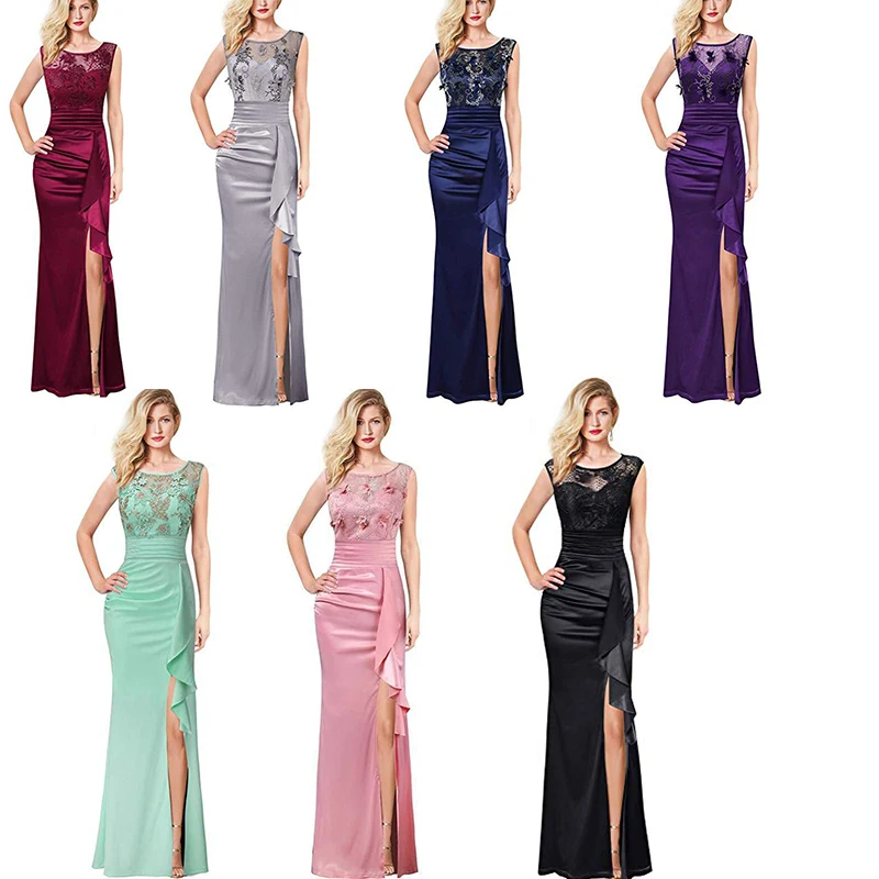 Женское вечернее платье макси с рюшами на выпускной свадьбу винтажное