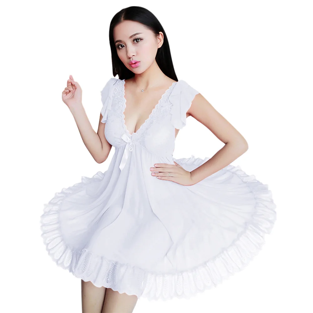 white Пижама женская домашняя одежда ночнушка ночная сорочка Сексуальные кружевные женские пижамы, большие размеры, женское нижнее Белье для сна, ночная сорочка, прозрачное ночное платье, ночная рубашка, ночное белье - Color: white