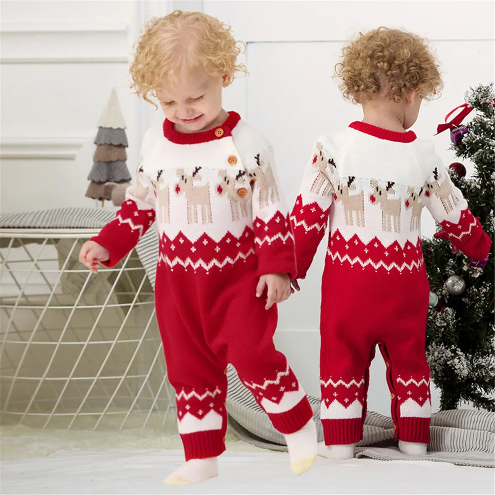 

Infant Baby Boys Christmas Romper Reindeer Long Sleeve Elk Sweaters Jumpsuits for Boys Girls Clothes Knitted New Year's Costume