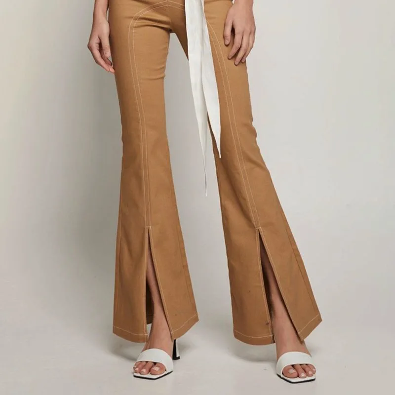 

2021 New Women's Spring and Autumn New High-waist Zipper Casual Pants Women's Slim Slimming Split Stitching Bell Bottom Pants