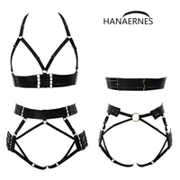 hanaernes elastic adjustment punk dance carnival costume gothic suspender bra womens black tight top garter sexy lingerie set