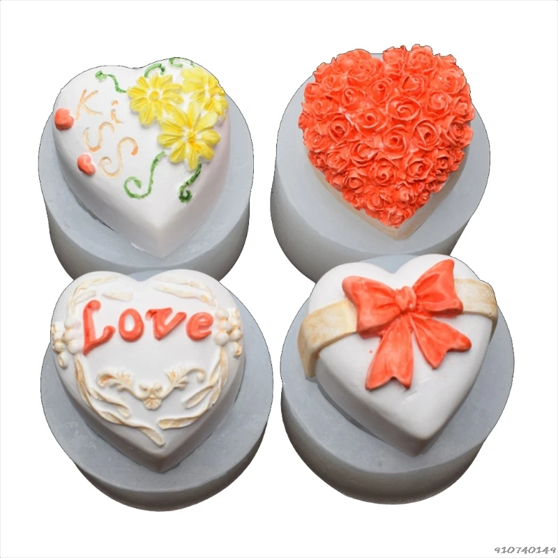 

4Pcs Valentine Day Heart Rose Flower Silicone Mold Bow Flower Heart Soap Lotion Bar Bath Bomb Candle Resin Casting Molds