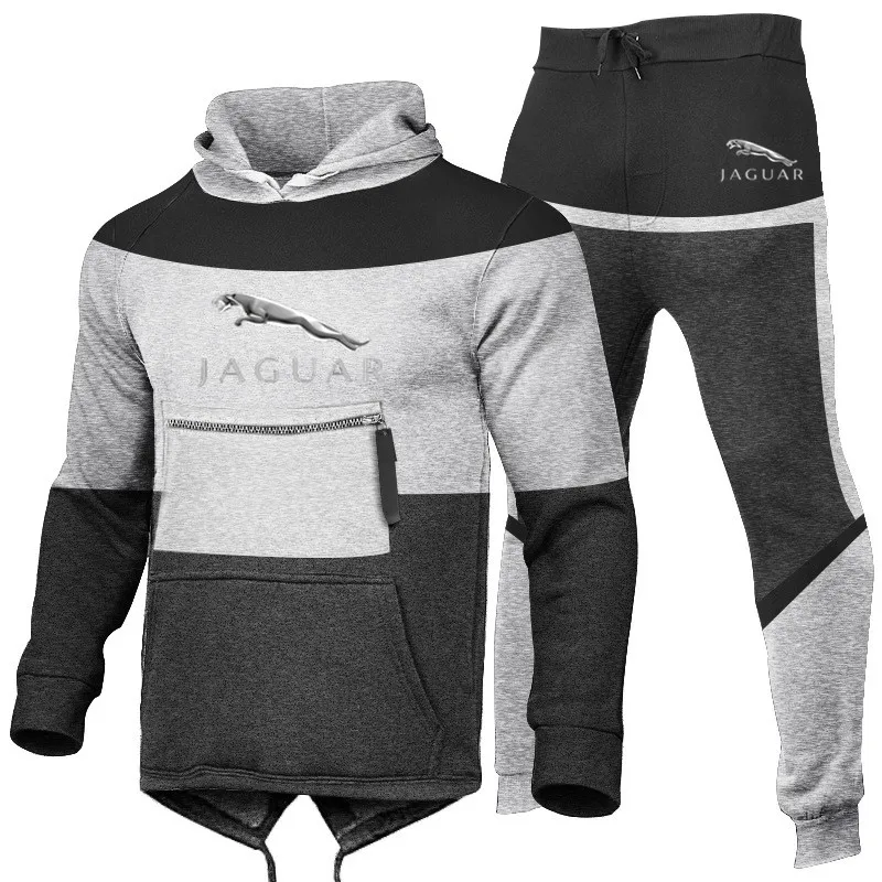 

Jaguar Logo 2021 Autumn Winter New Plus Velvet Men's Suit Hoodie Sports Fashion Stitching Casual Track Suit Men's Two-Piece Suit