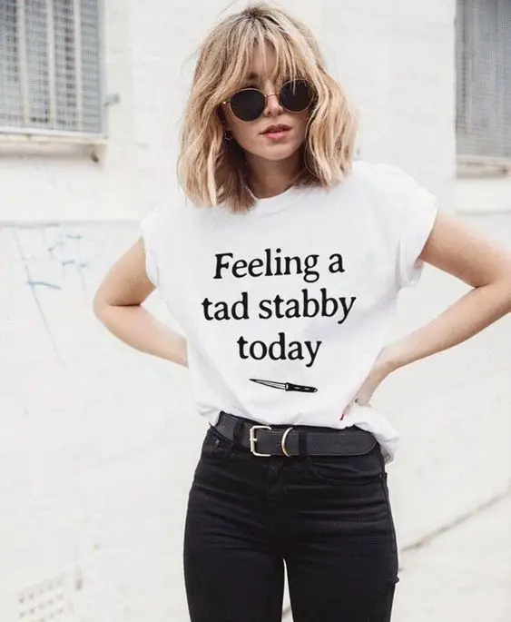 Футболка Feeling a tad stabby today забавная Женская модная цитата 100% хлопок хипстер гранж