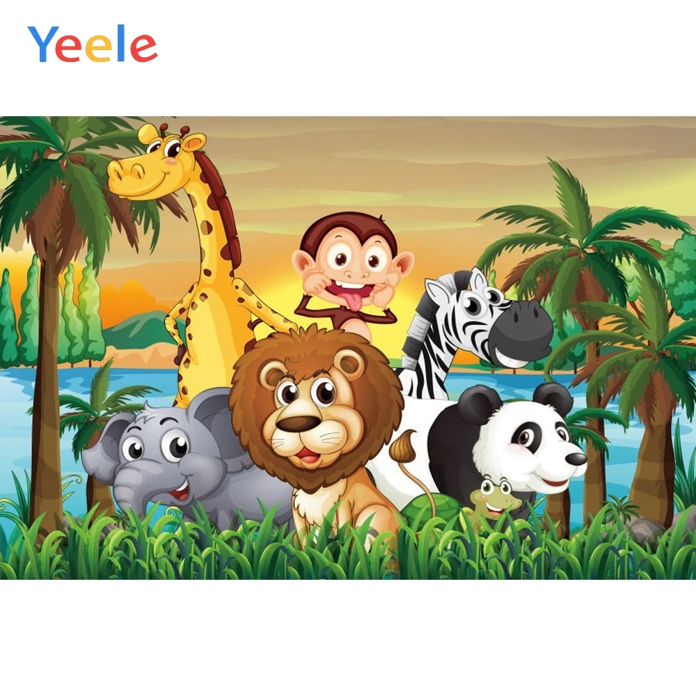 

Summer Tropical Forest Jungle Safari Animal Newborn Baby Shower Birthday Backdrop Vinyl Photography Background For Photo studio