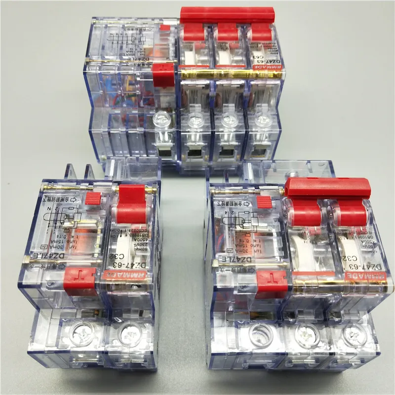 AC220V 400V DZ47LE 63 6A 10A 16A 20A 25A 32A 40A 50A 63A прозрачный остаточный ток утечки на землю защиты