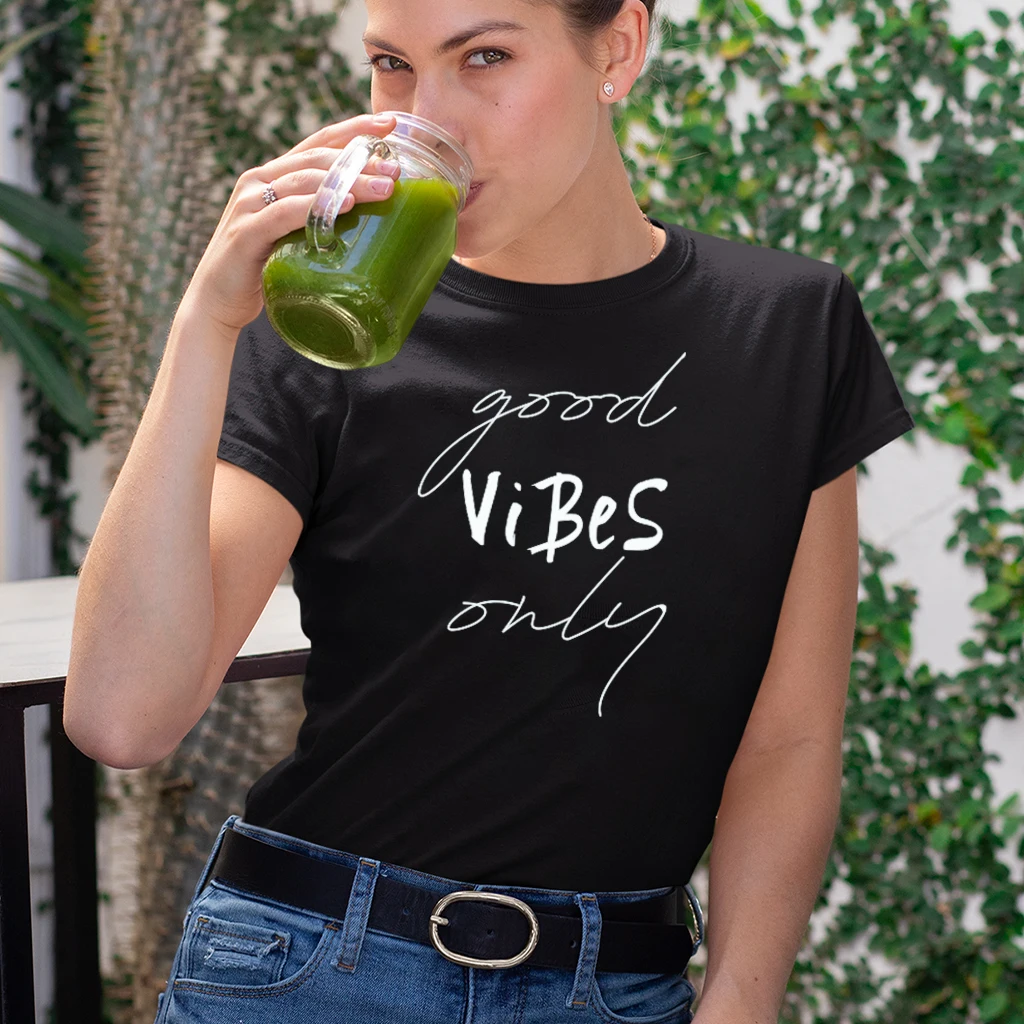 Только Good Vibes футболки Для женщин Лето Тонкий Kawaii футболка полиэстер высокое