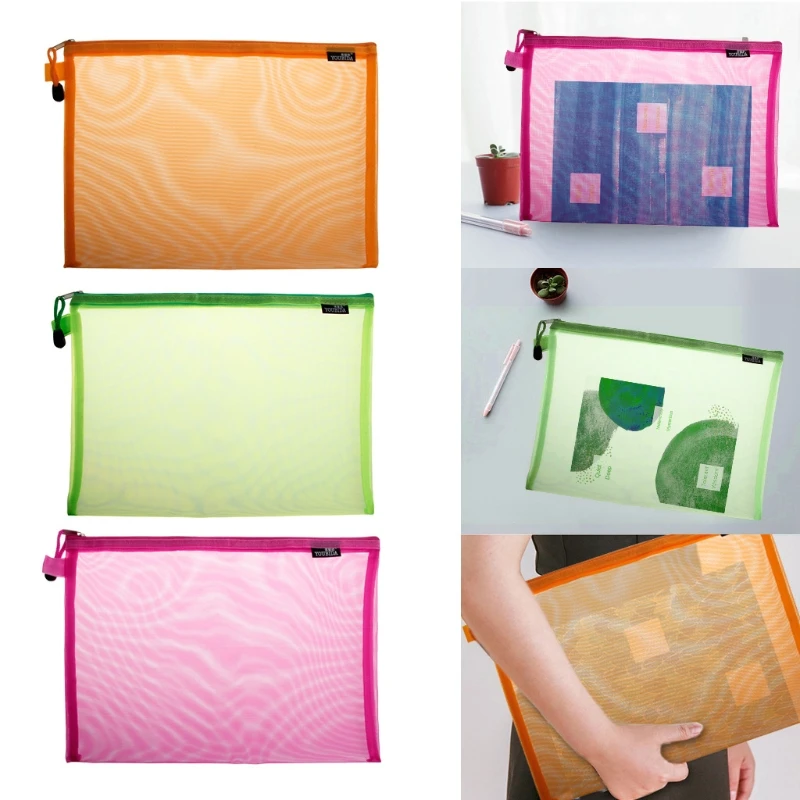

New Large Capacity A4 File Wallet Zippered Mesh Organizer Bag Fit for Files Stationery Makeup Students Homework Storage Bags