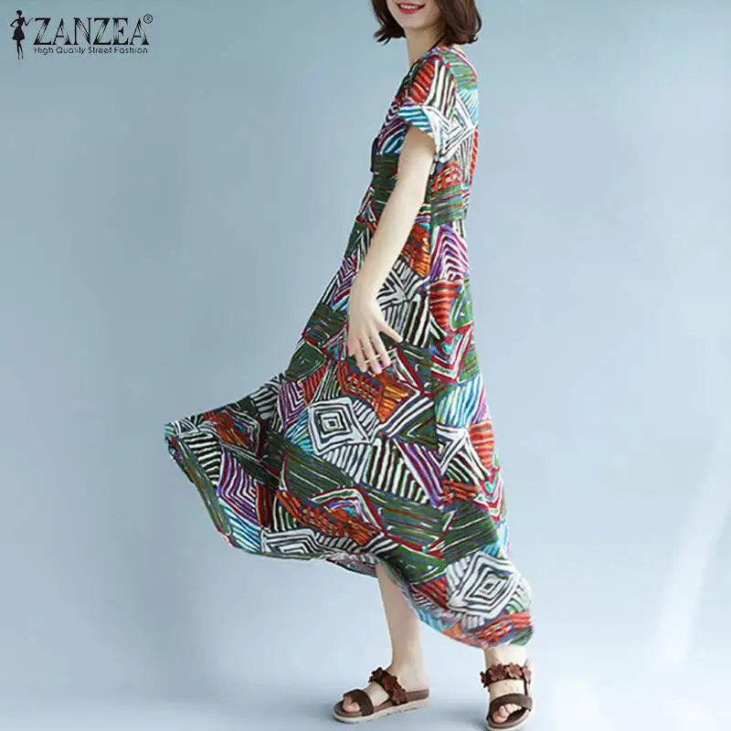ZANZEA повседневное длинное платье с принтом женский Макси-сарафан винтажная
