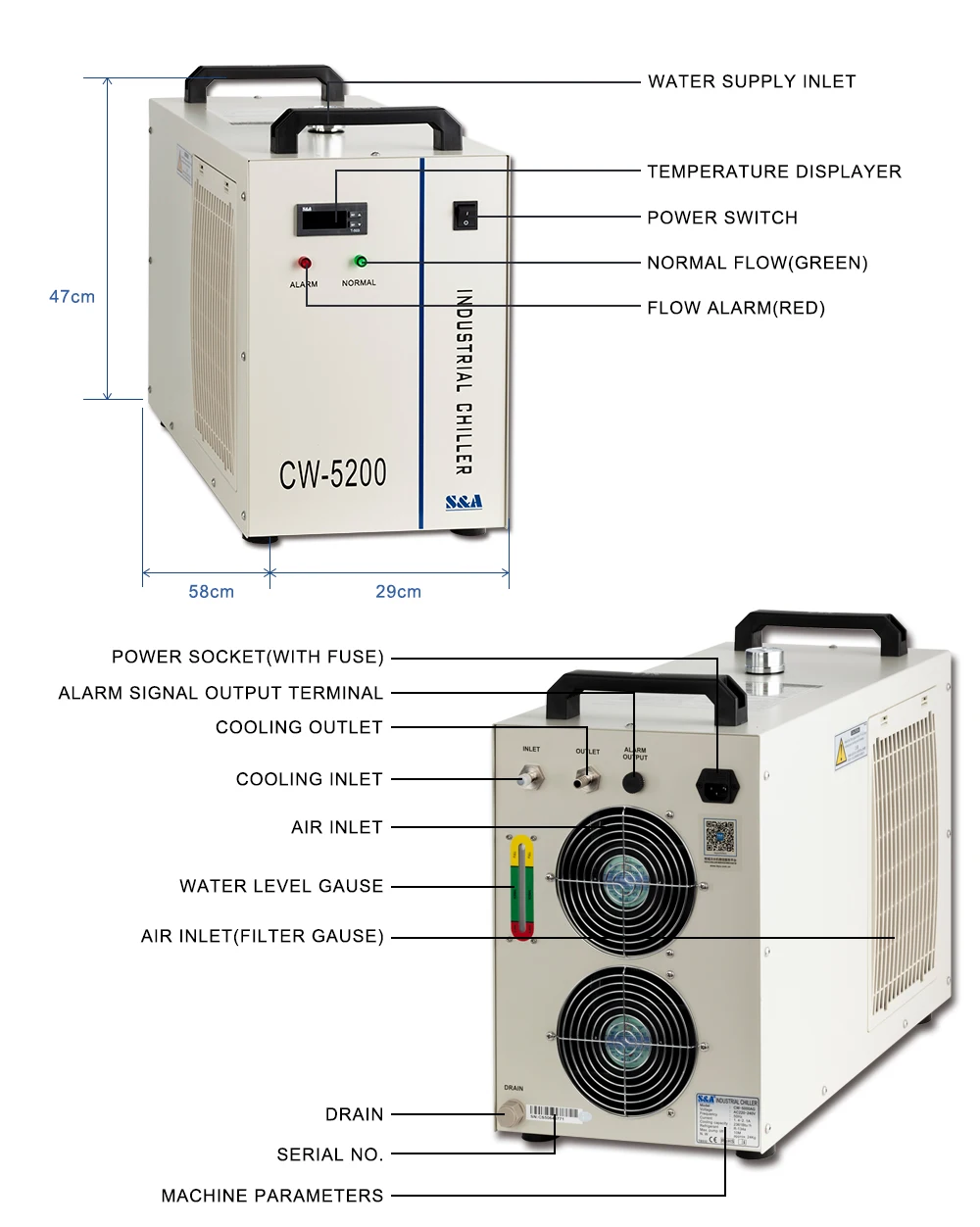 Cloudray S& A CW5200 CW5202 промышленный воздушный охладитель воды для CO2 лазерной гравировки и резки охлаждения 150 Вт лазерная трубка