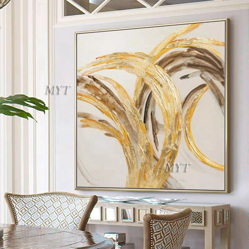 

100% Hand-painted Abstract Canvas Oil Painting Gold Foil Wall Art Modern Unframed Artwork Home Decor Showpiece For Living Room
