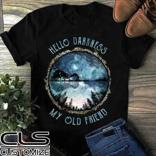 Мужская Черная хлопковая футболка с надписью Hello Darkness My Old Friend Повседневная S 6XLCool