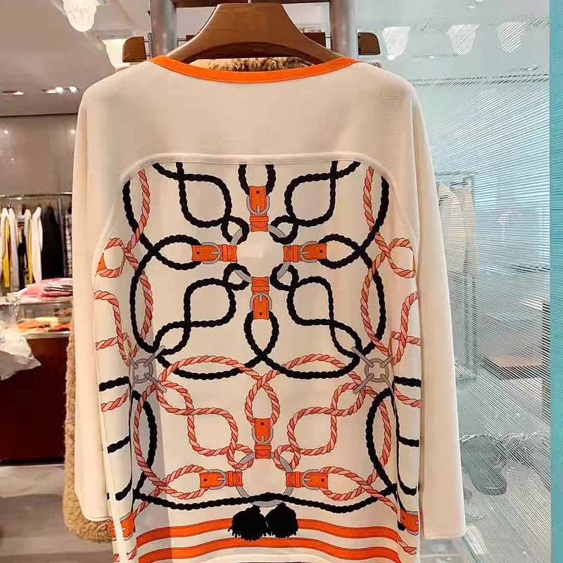 

Chinese style Top Women's clothing spring knot printing flower Mulberry silk stitching thin top