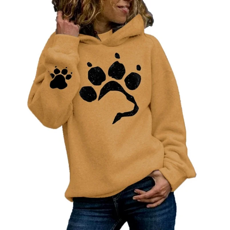 

Korean Cute Oversized Hoodie Paw Print Vintage Pullover Sweatshirt Loose Fitted Women Poleron 2021 Casual Autumn Hoodie Student