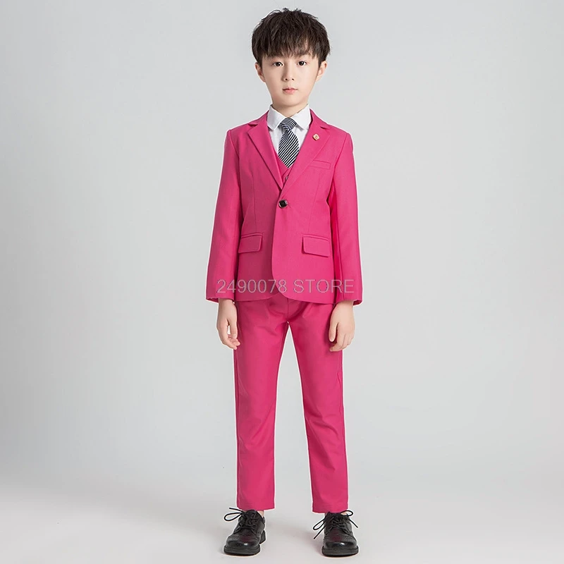 Flowers Boys Formal wedding Suit Kids Wedding Party Blazer jacket Vest Pant Tuxedo Children Piano Prom Ceremony Costume 2-12Y |